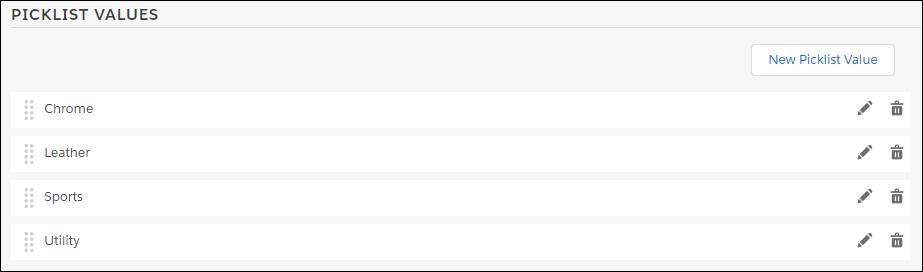 Rearrangeable list of picklist values.