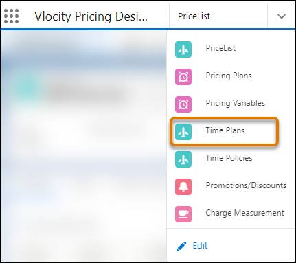 Time Plans in Pricing Designer navigation menu.