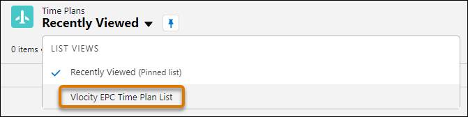 Vlocity EPC Time Plan List under the List Views.