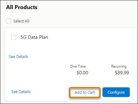 Add to Cart button on the 5G Data Plan product in the product list.