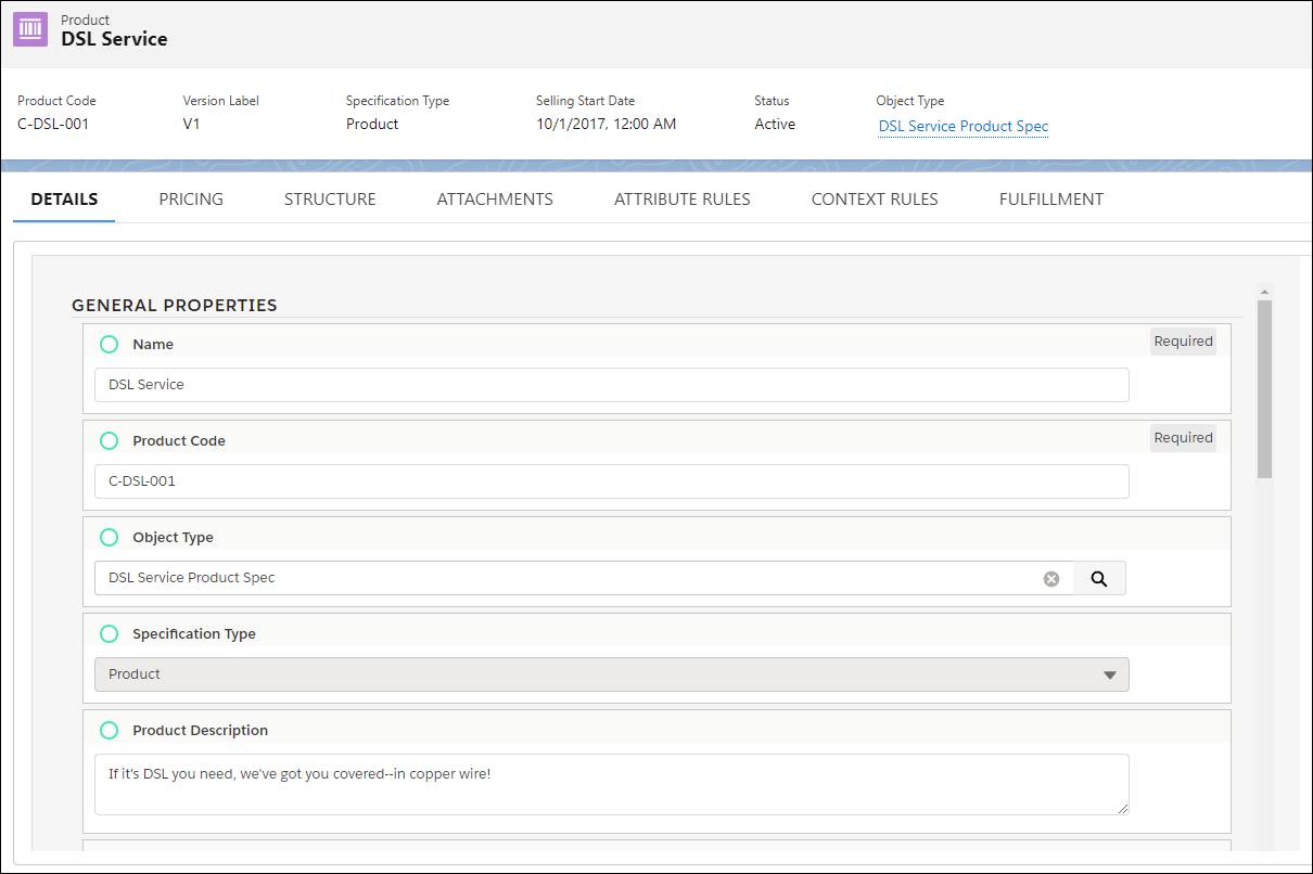 The Details tab on the product configuration page.