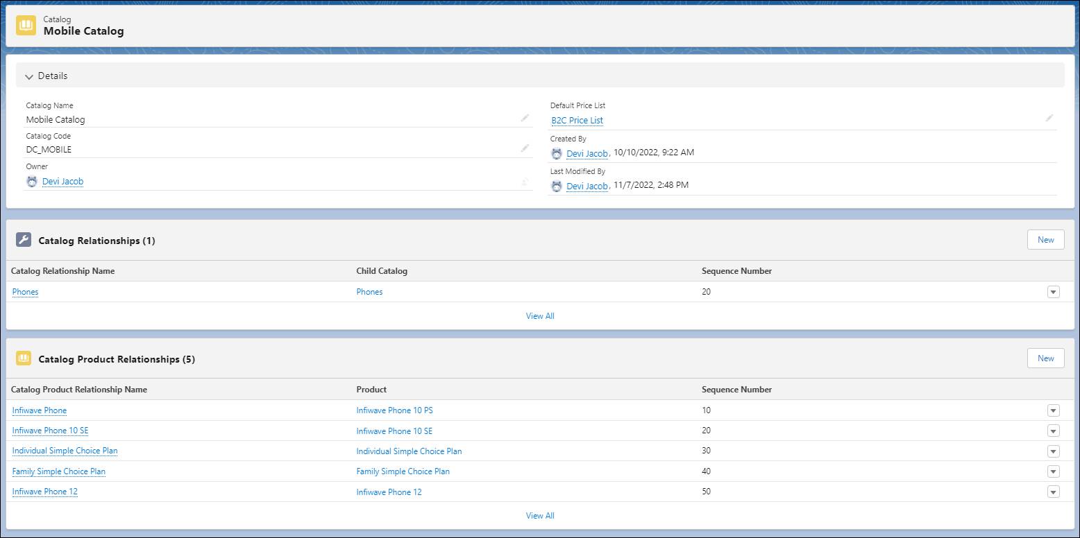 Configuration screen for a mobile catalog