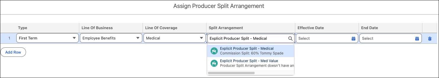 Producer Split Assignment assigned at account level.