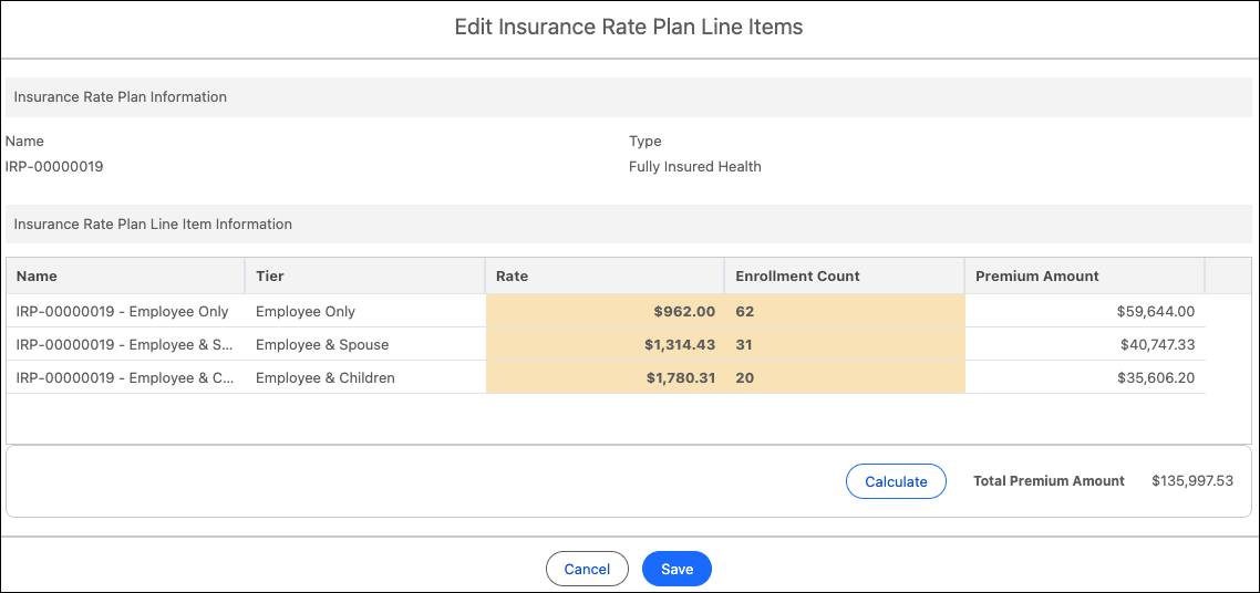 新しい保険料率プラン品目の階層化されたレートと登録数。