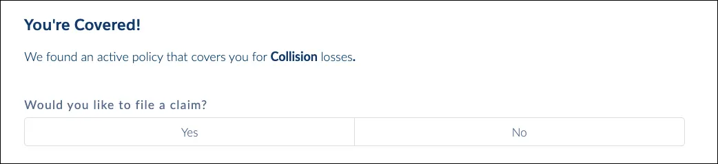 Screenshot of Collision coverage confirmation