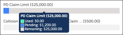 PD Claim Limit of $25,000 appears on the Policy Terms Standing chart.