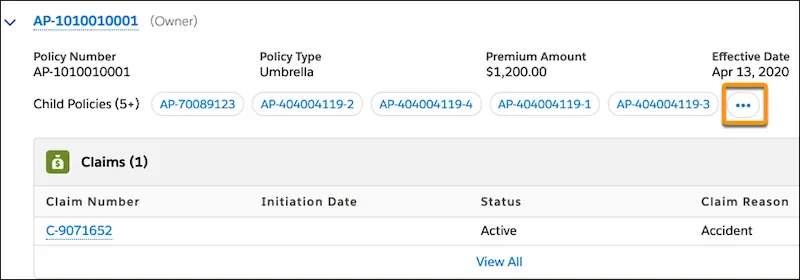 Image showing the View All icon for child policies.