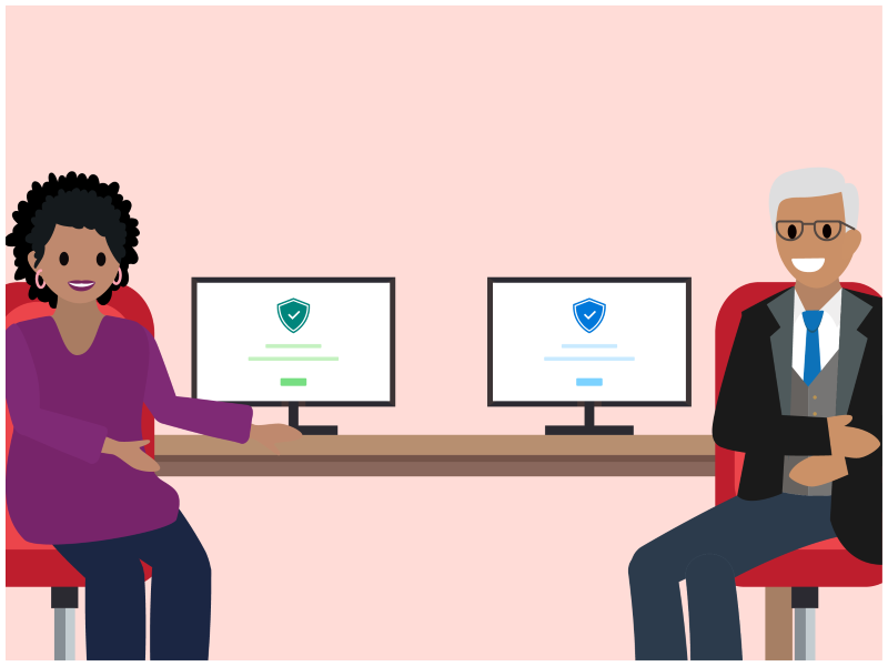 見積を取得するためにオンラインで閲覧しているお客様とブローカー。