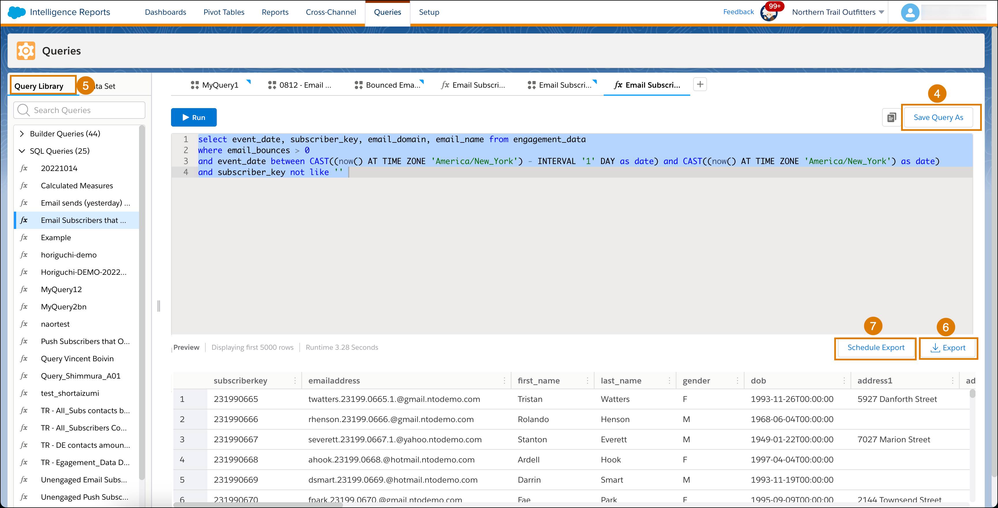  Screenshot of the SQL query widow and how to use the available functionalities in the window)