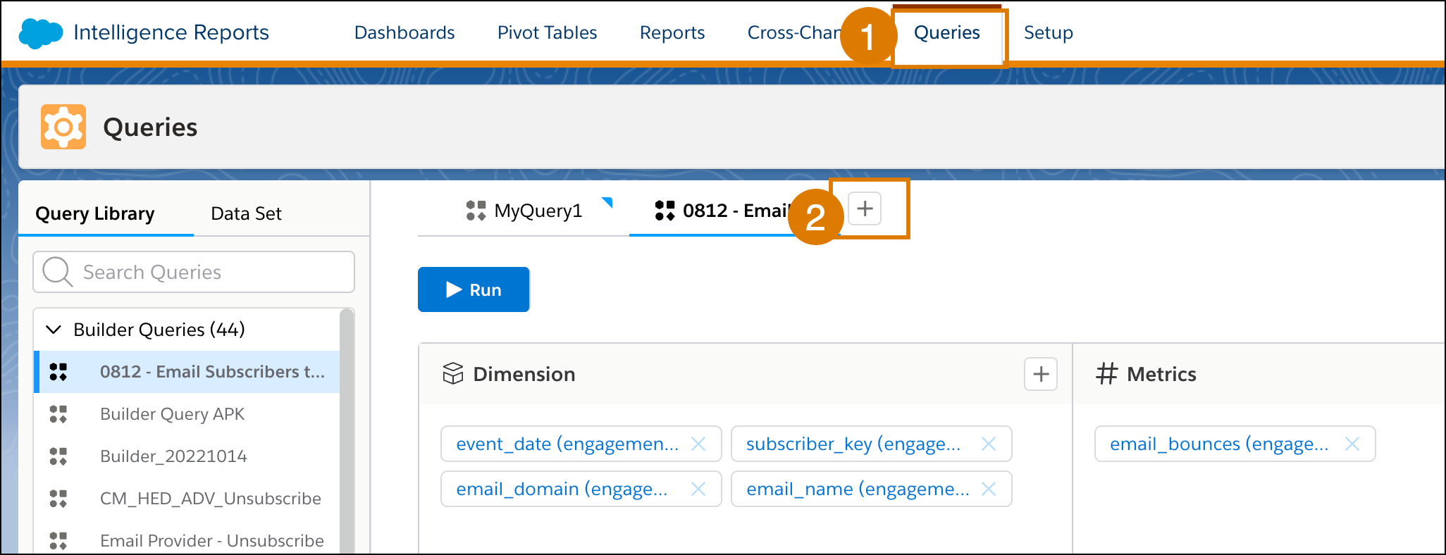 showing queries tab and the plus icon to add a new query