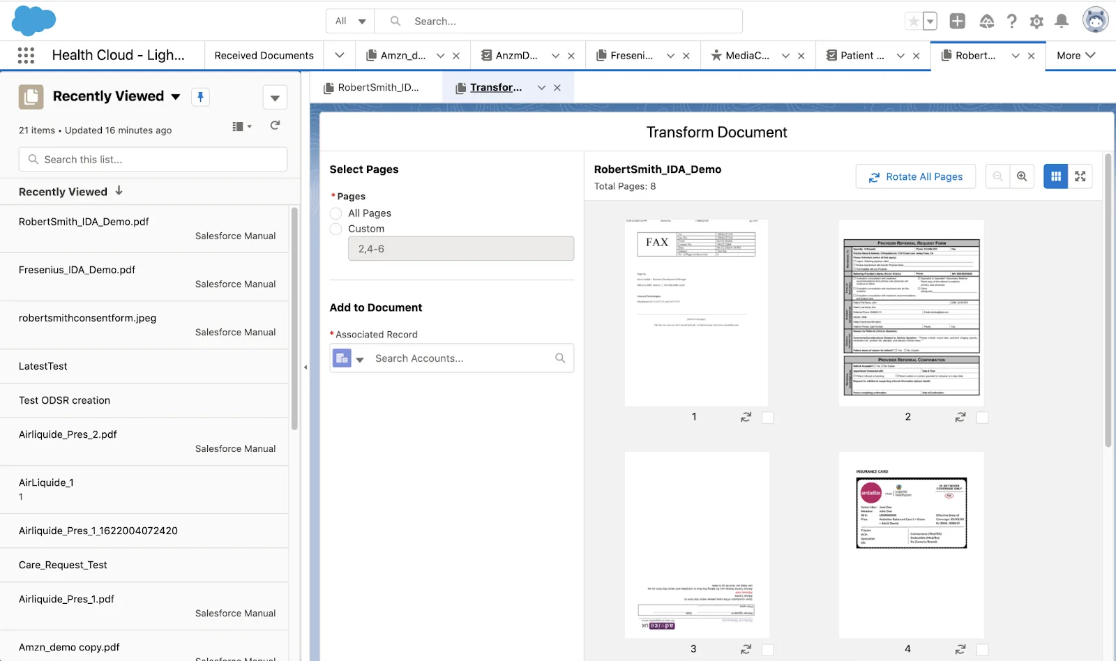 The Transform Document window which allows users to rotate and attach individual pages to different objects.