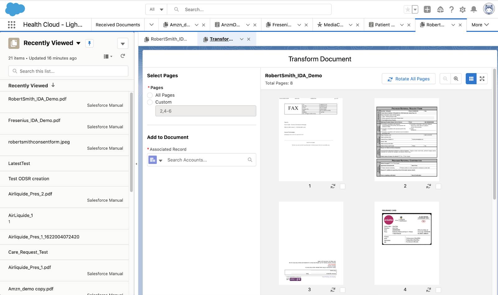 The Transform Document window which allows users to rotate and attach individual pages to different objects.
