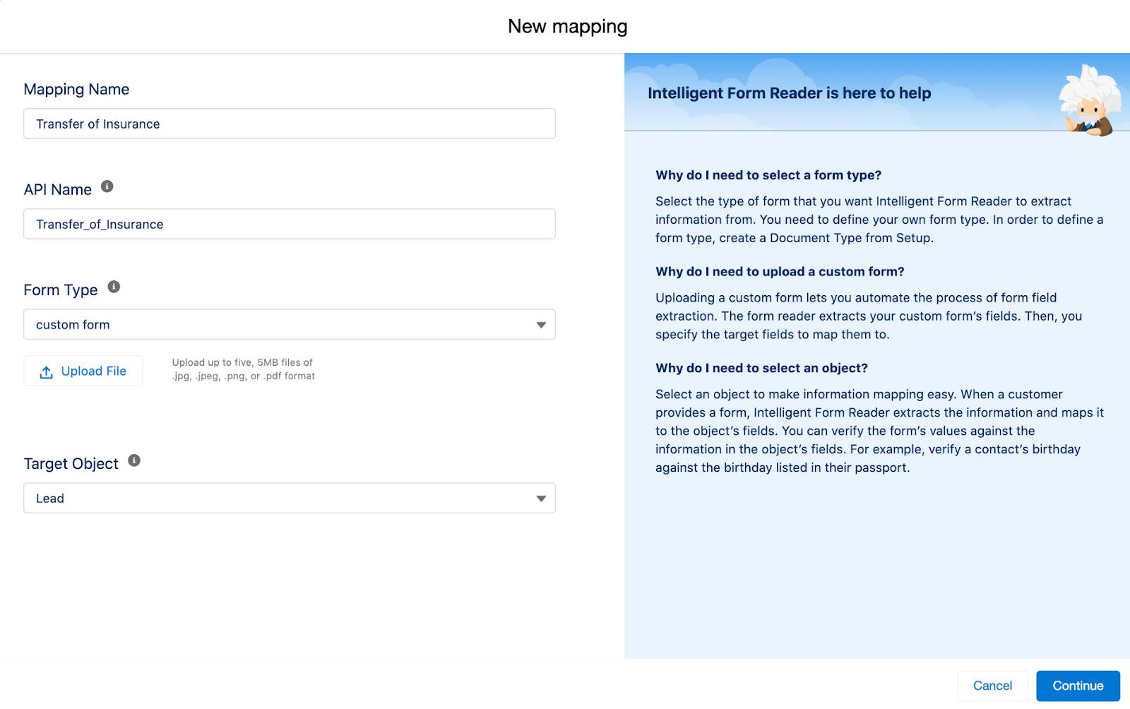 The New Mapping window where you can enter the details of a new mapping.