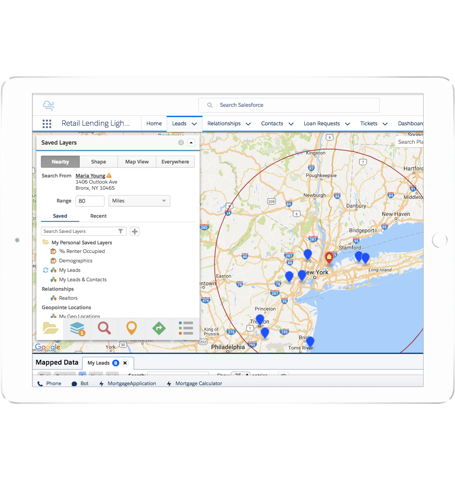 Screenshot showing Cumulus realtor partners on a map filtered by their proximity to Rachel in the New York region]