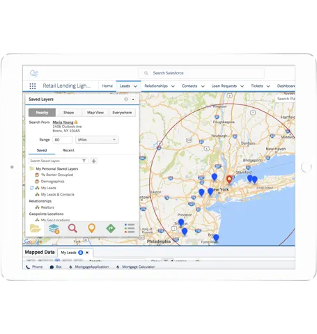 Screenshot showing Cumulus realtor partners on a map filtered by their proximity to Rachel in the New York region