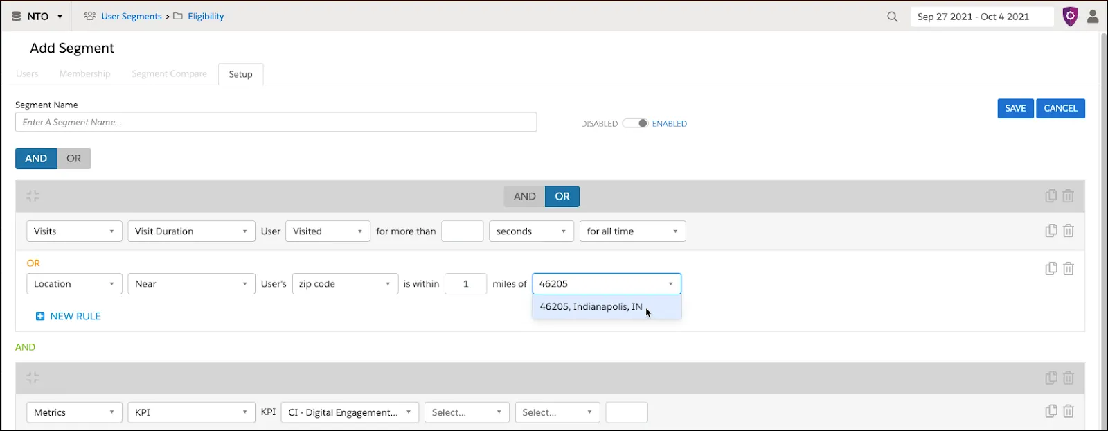 Add a rule-based segment with various criteria.