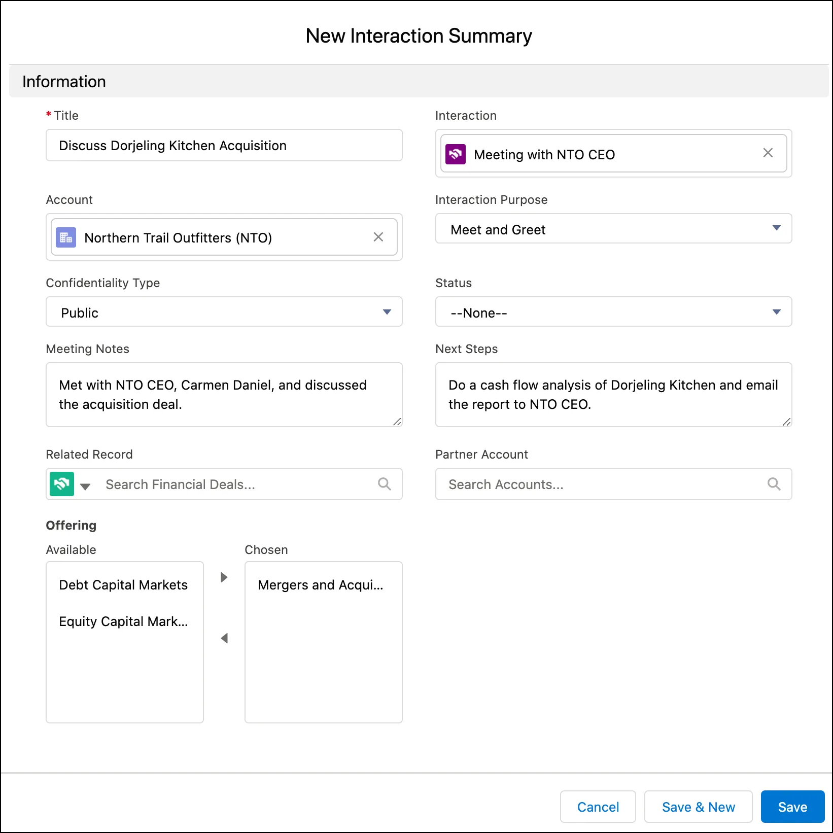 New Interaction Summary window.