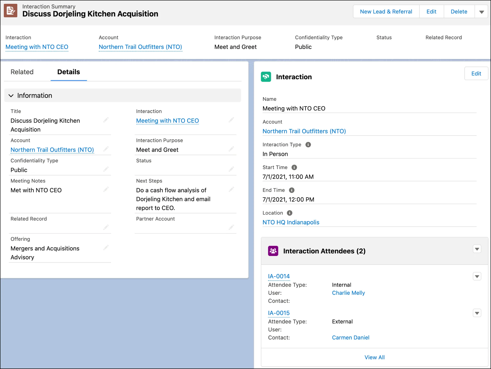 Interaction summary record page.