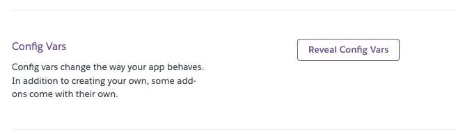 Config Vars section within the Settings tab of the Heroku Dashboard.