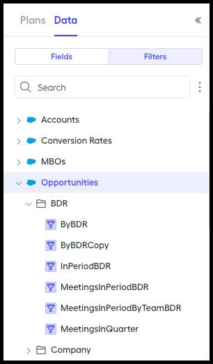 Filters tab example with example objects and data filters.
