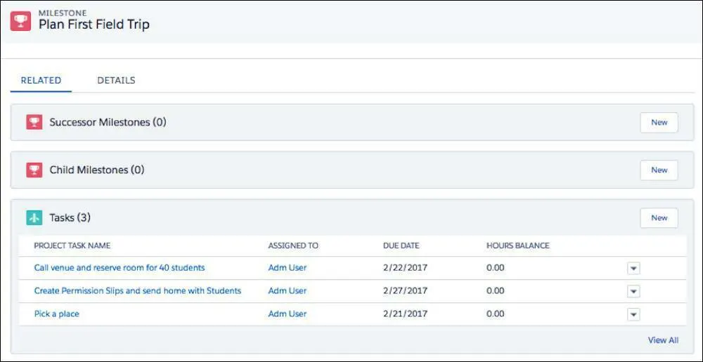 Sample field trip data in Milestones app