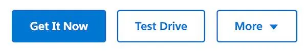 A sample AppExchange listing’s Get It Now, Test Drive, and More buttons.