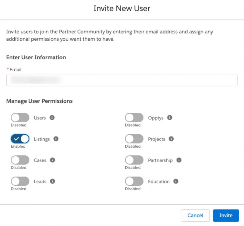 The Invite New User window with an Enter User Information textbox and Cancel and Save buttons