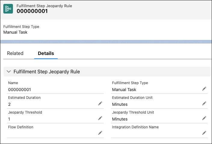 The Fulfillment step jeopardy rule defined for manual tasks.