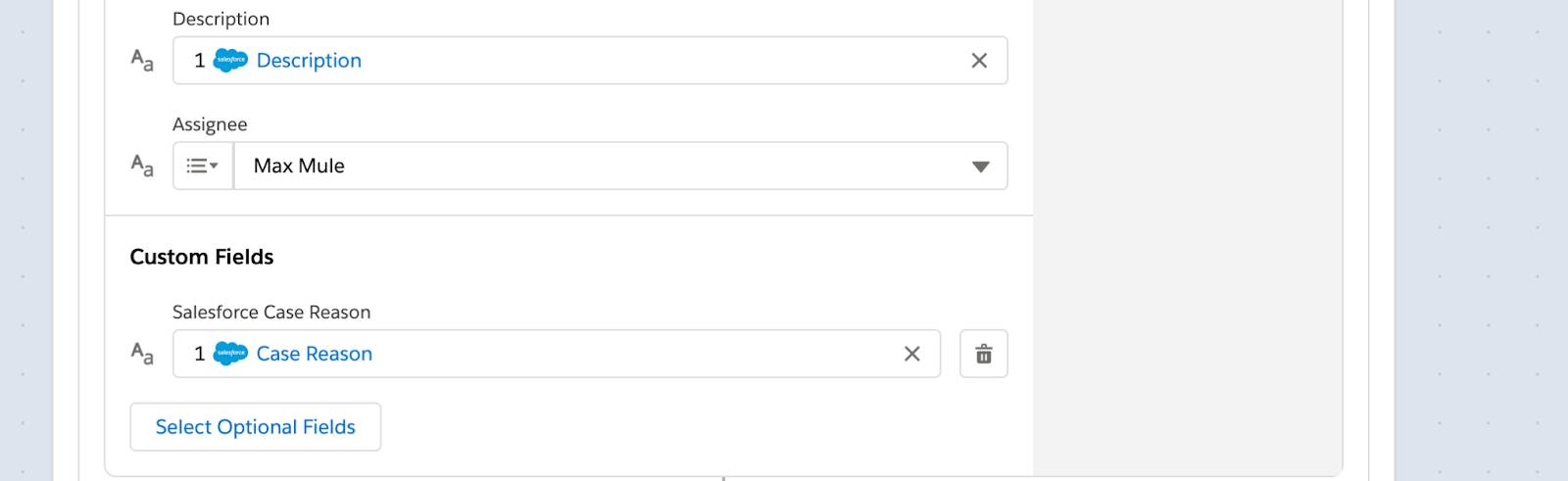 Rest of step 4 of flow in Else branch to update corresponding issue with description, assignee, and case reason in Jira.
