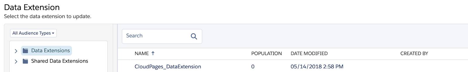 A data extension containing customer information.