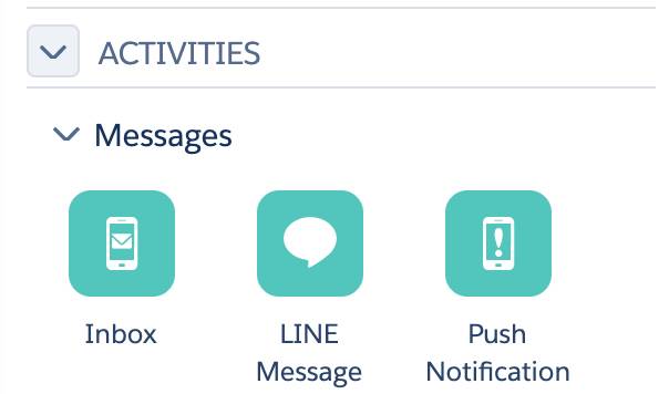 As atividades de mensagem usadas em uma jornada incluem: SMS, push, e-mail e outras formas de conteúdo enviados para seu cliente.