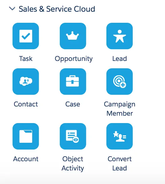 As atividades do Sales Cloud e do Service Cloud disponíveis para uso em uma jornada incluem: tarefa, oportunidade, lead, contato, caso, membro da campanha, conta, atividade de objeto e converter lead. Essas atividades estão disponíveis apenas para contas que têm o Conector do Salesforce Marketing Cloud instalado.