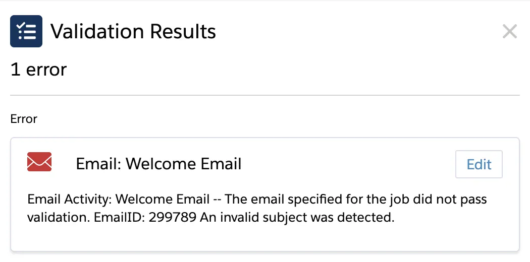 Single Send Journey Validation Error