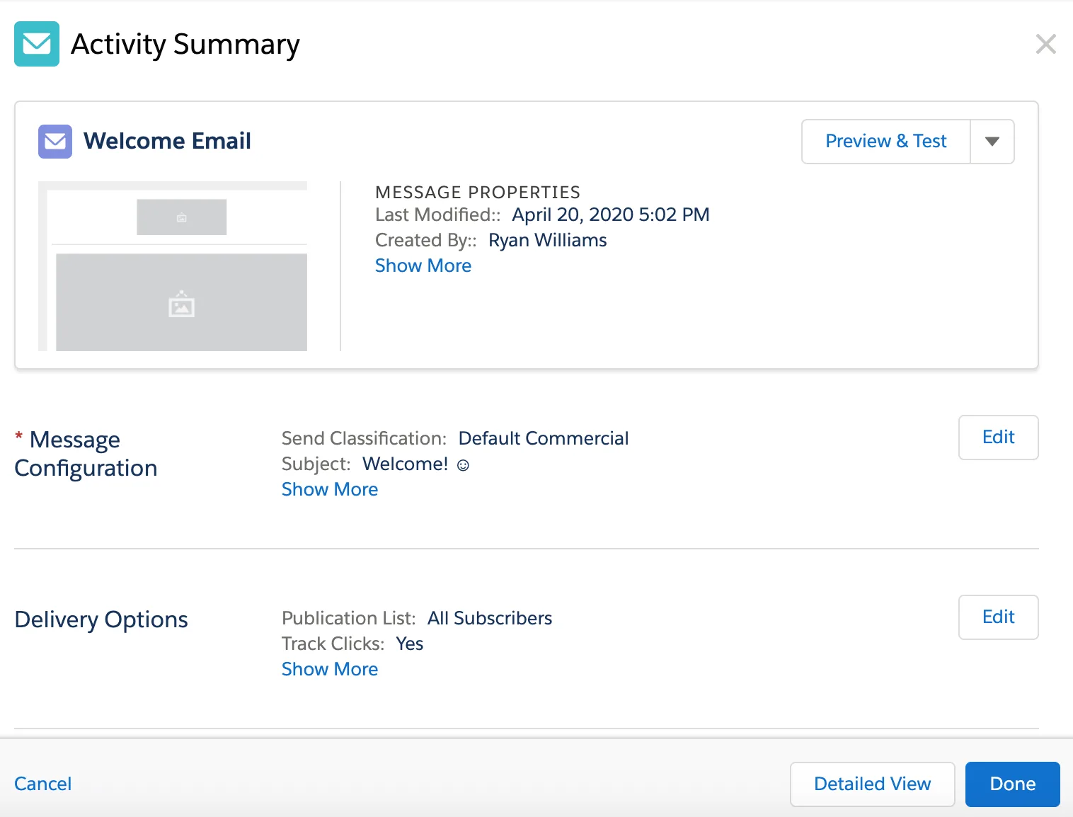 Activity Summary for a Single Send Journey