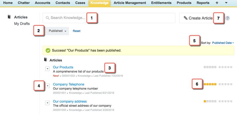 Interface de pesquisa da guia do Knowledge
