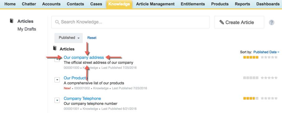 Article in Knowledge Tab