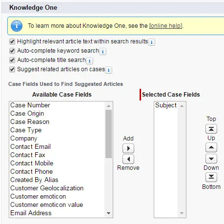 Knowledge One Case Fields