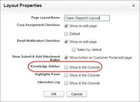 Propriedades do layout da barra lateral do Knowledge