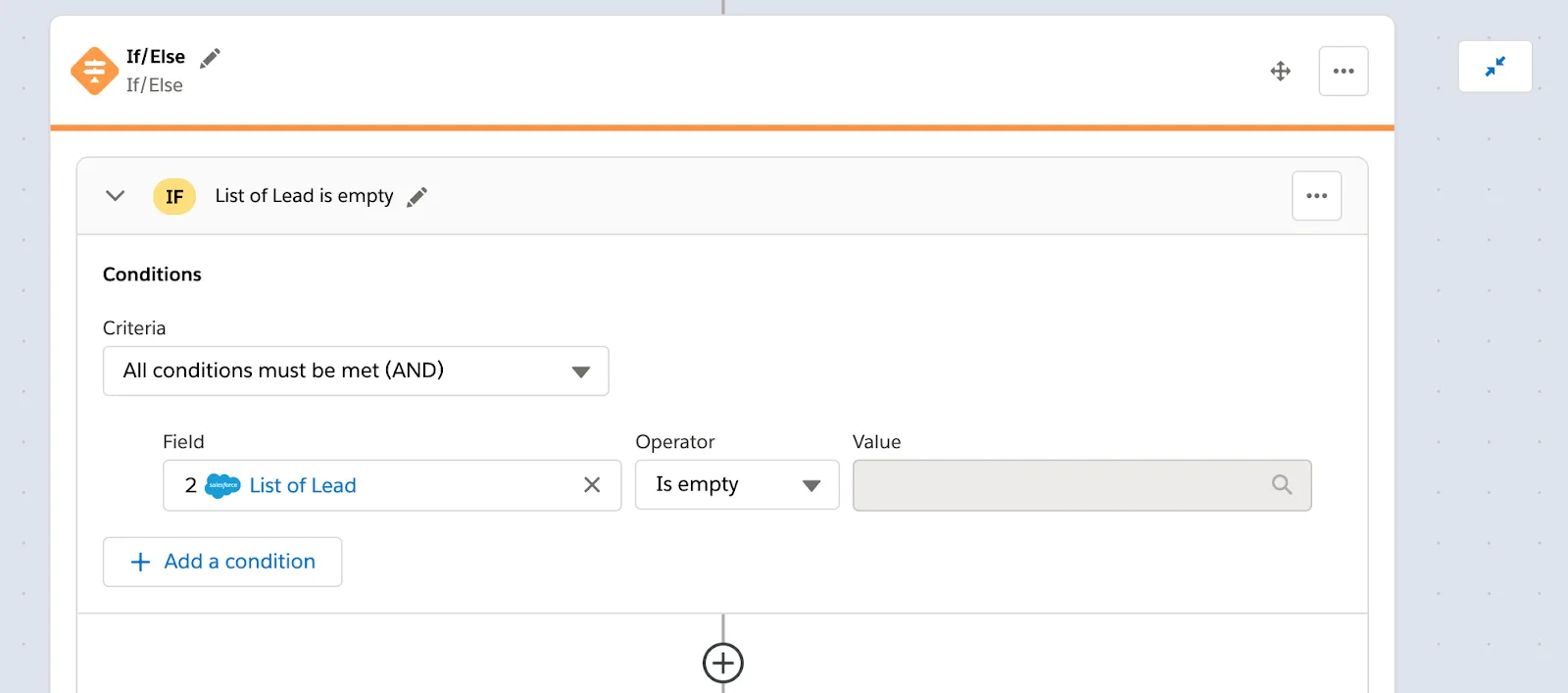 If branch of flow showing condition to determine if list of lead is empty.