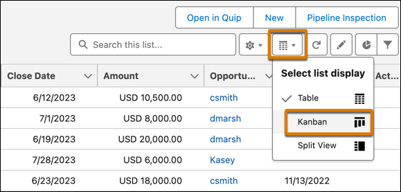 表示を Kanban に変更するシステムステップ。