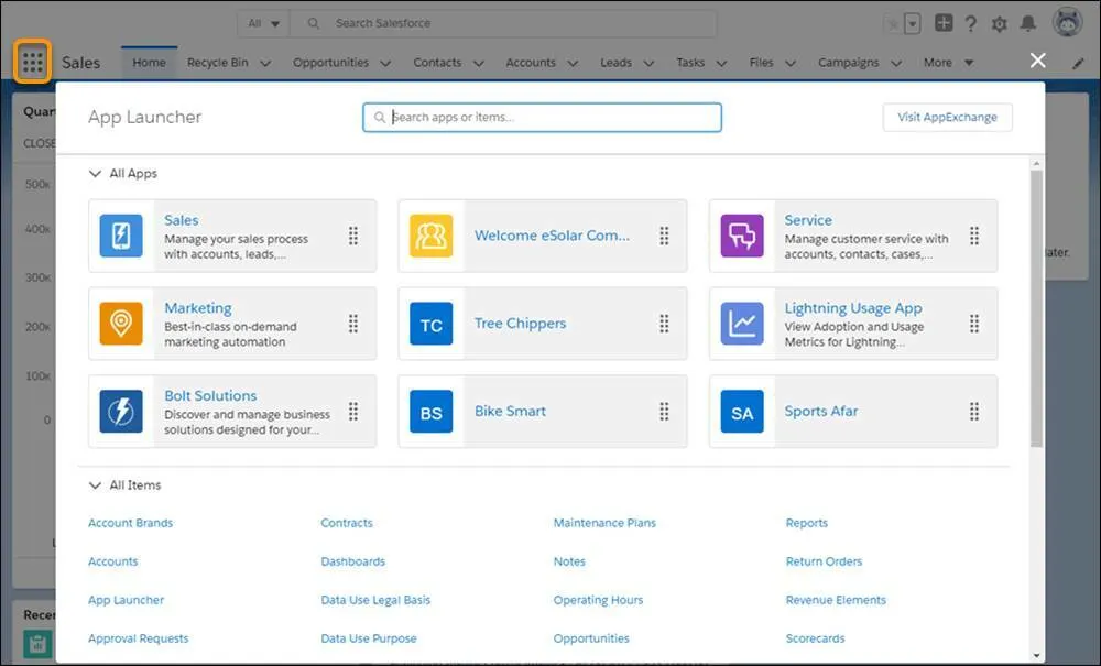 Programma di avvio app in Lightning Experience