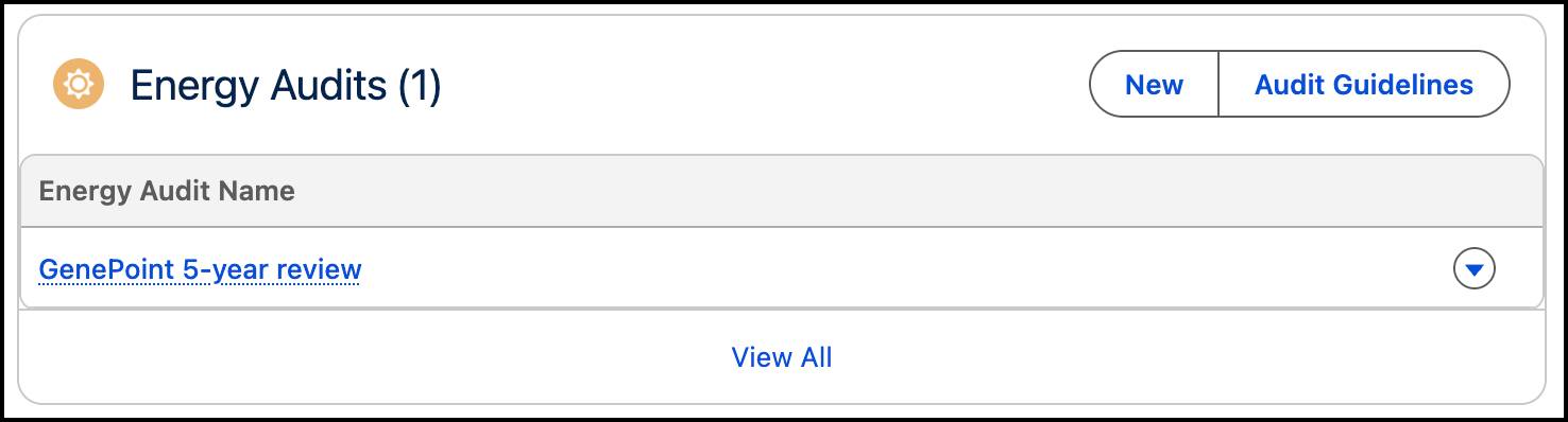 Energy Audits related list with new button