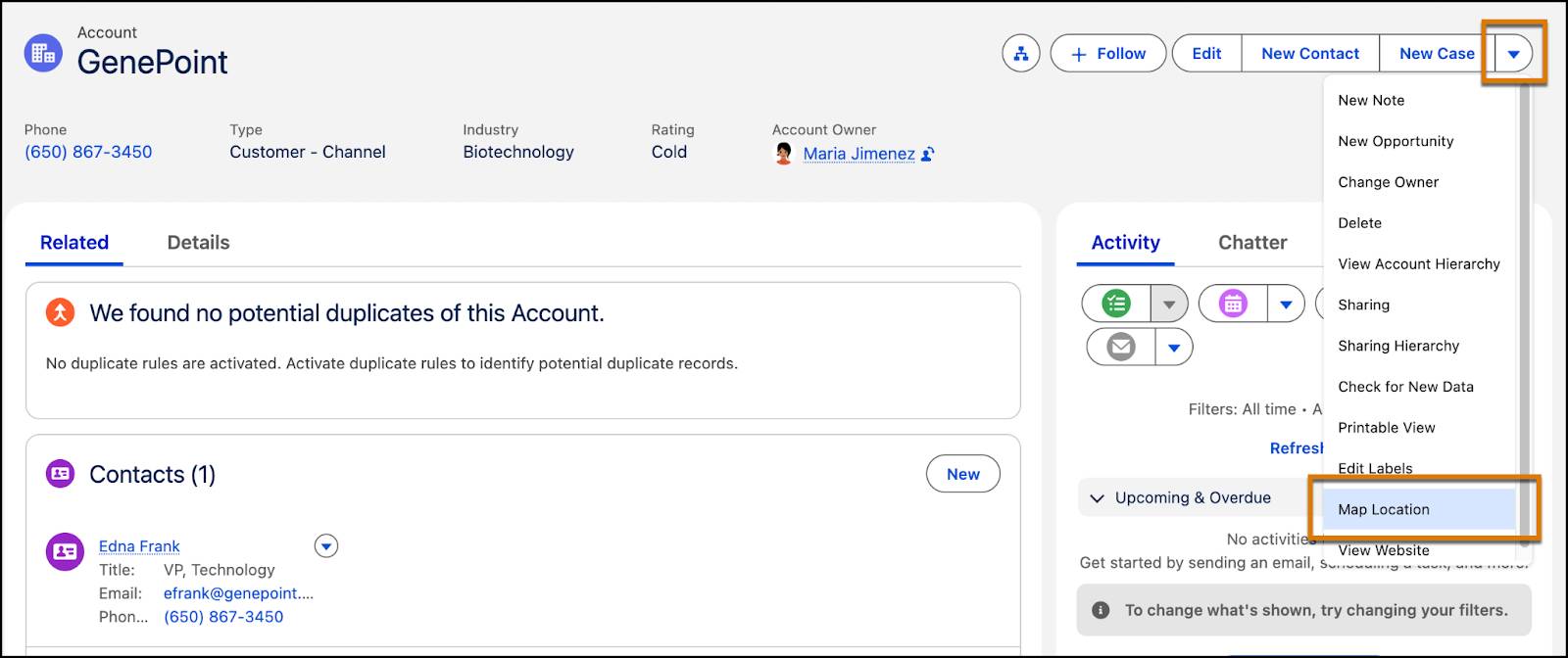 Menu d’actions et nouveau bouton