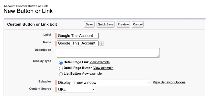 Attributs du Lien personnalisé Page de détails