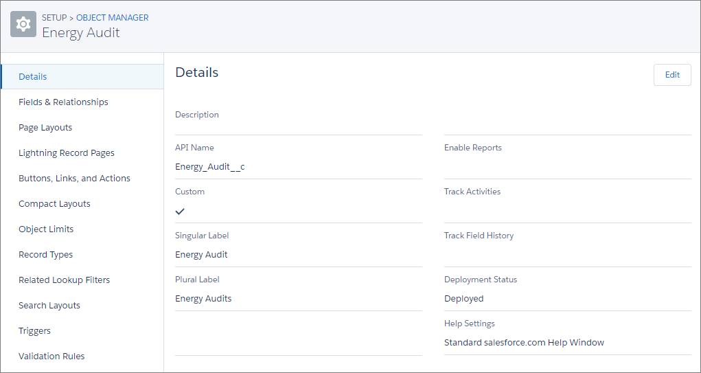 Detalles del objeto Auditoría de energía