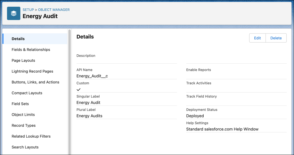 Détails de l'objet Energy Audit (Audit énergétique)