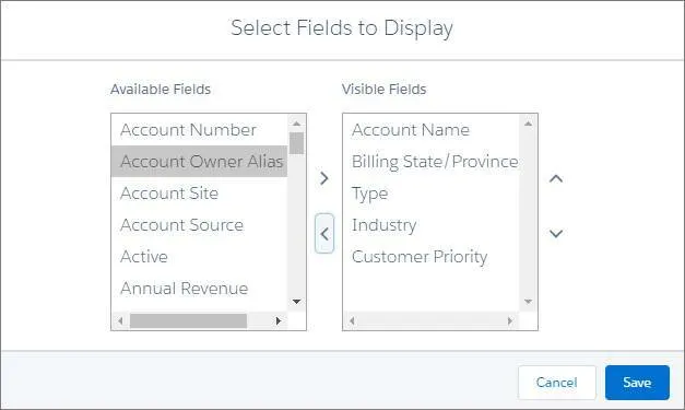 Select fields to display