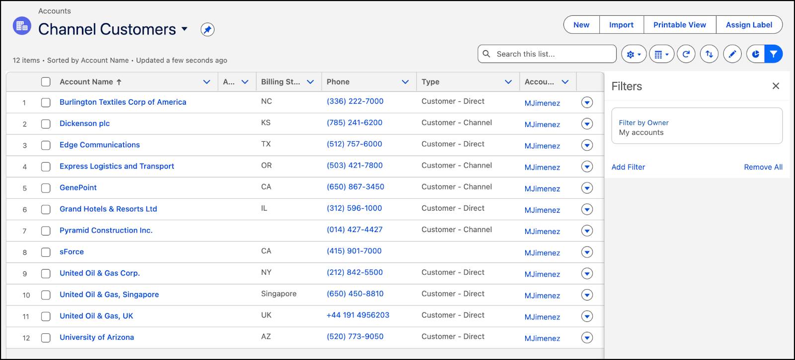 Custom list view no filters