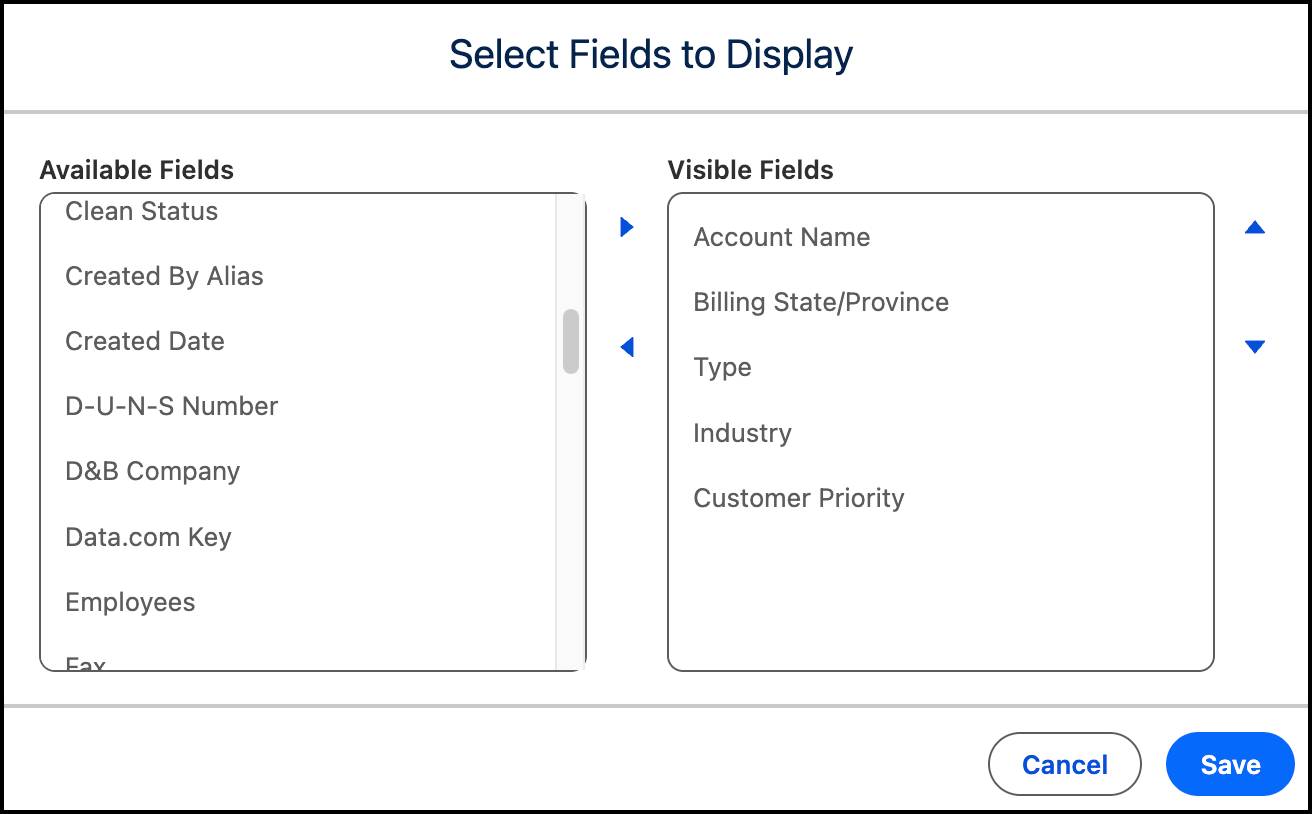Seleziona i campi da visualizzare