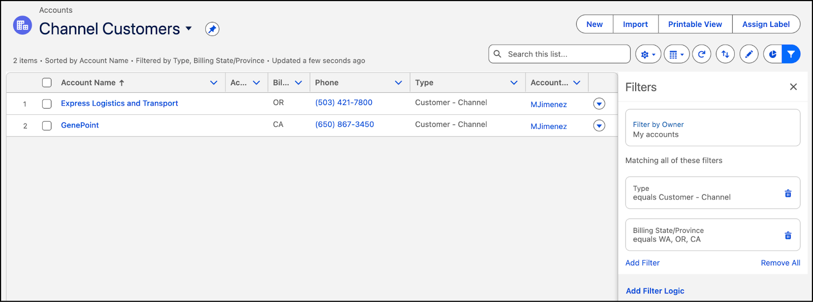 I clienti di canale dopo l'applicazione di un ulteriore filtro
